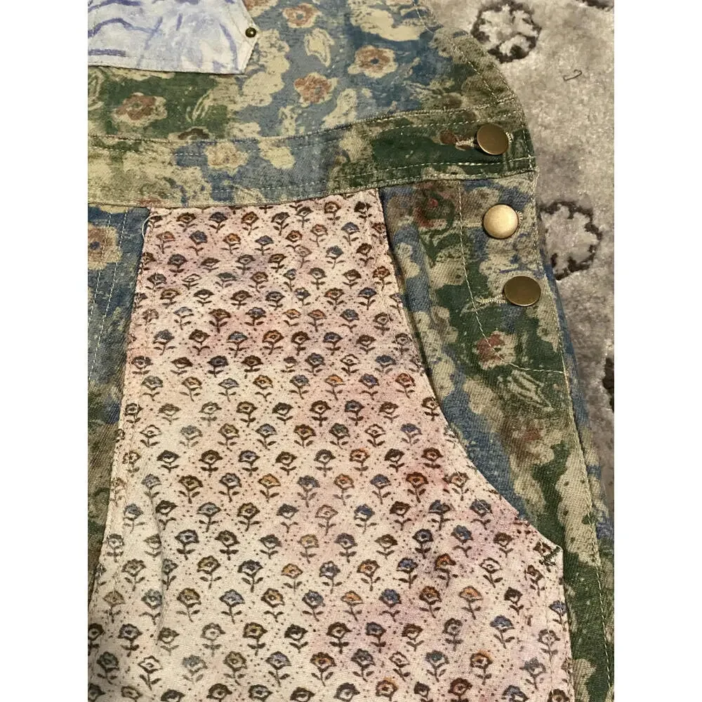 Easel Laney Mae Floral Patchwork Women's Overalls Washed Print Large - Picture 3 of 8